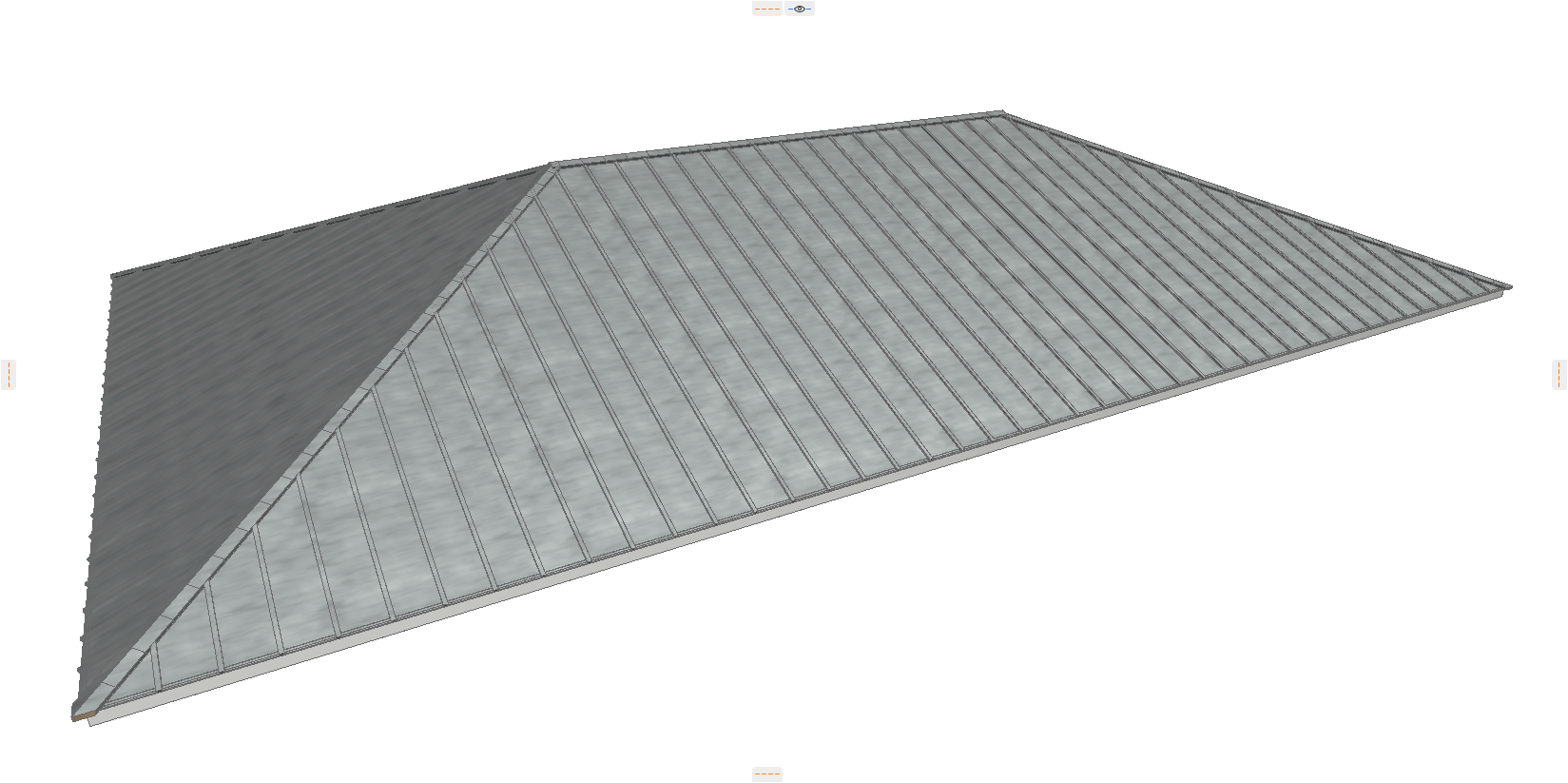 同じ寄棟屋根スラブに MetalRoof（金属屋根・縦葺き）を配置した 3D ビュー